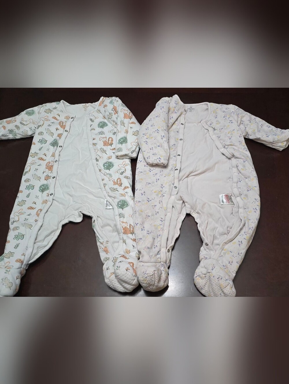 Lot Of 2 Mothercare 2.5 Tog Footed Cotton Knit Sleepsuit 12-18M Snap Long Sleeve